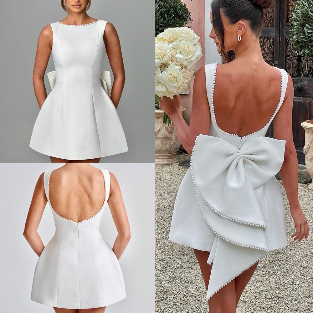 NWT Babyboo fashion— Carrie mini dress white ivory- pearl trim, big bow back